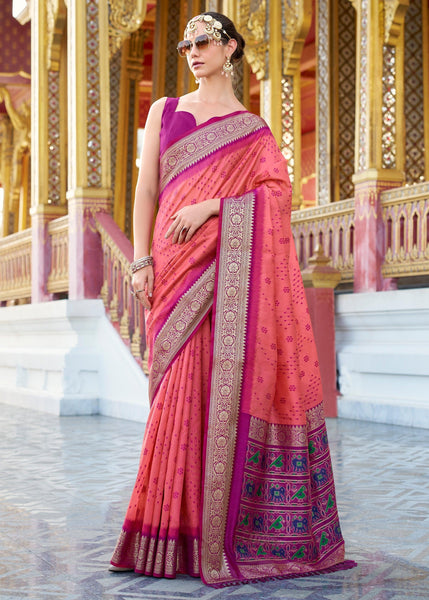 Camellia Pink Woven Banarasi Patola Silk Saree