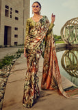 Mehndi Green Satin Crepe Printed Silk Saree