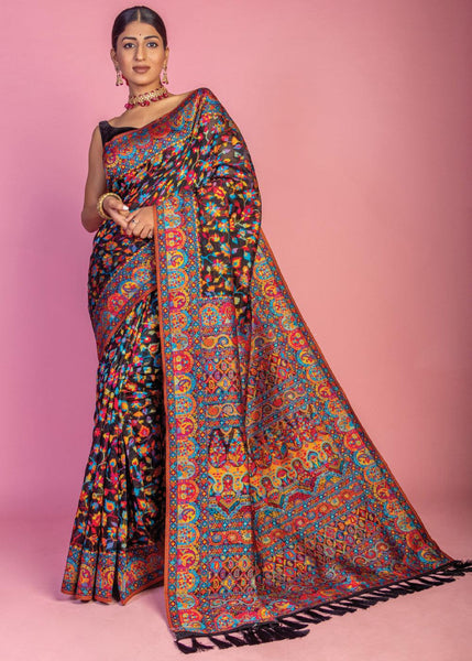 Classic Black Woven Kashmiri Jamewar Silk Saree
