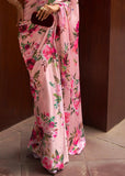Soft Pink Floral Printed Satin Silk Saree
