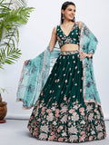 Georgette Golden Dull-Bright Sequin,Threaded Embroidered Semi-Stitched Lehenga choli  women's fashion mart