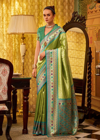 Bright Lime Green Kanjivaram  Saree