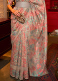String Beige Woven Kashmiri Floral Jaal Silk Saree