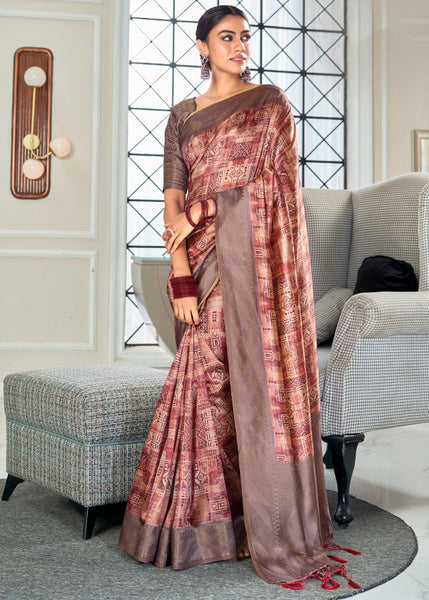 Lilas Purple Woven Banarasi Silk Saree With Digital Print