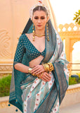 Teal Green Printed Soft Silk Saree