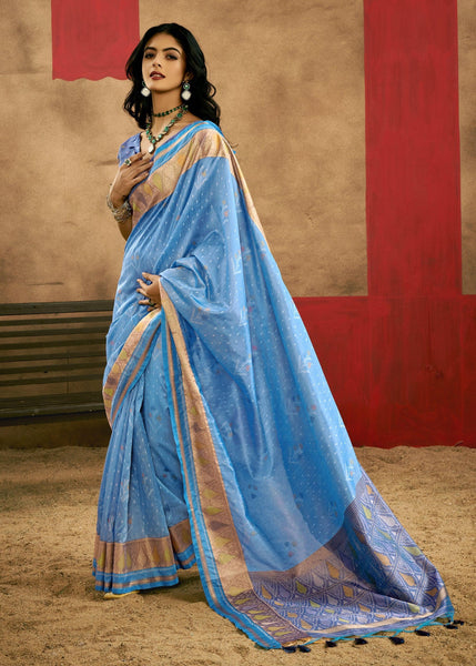 Angel Blue Woven Patola Silk Saree