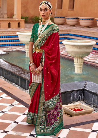 Tango Red Woven Patola Silk Saree