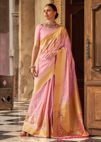 Blush Pink Woven Soft Silk Saree