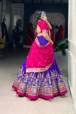 Designer Tussar Silk Printed Lehenga Set With Embroidered Blouse And Dupatta