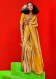 Mustard Yellow Woven Banarasi Tissue Silk Saree