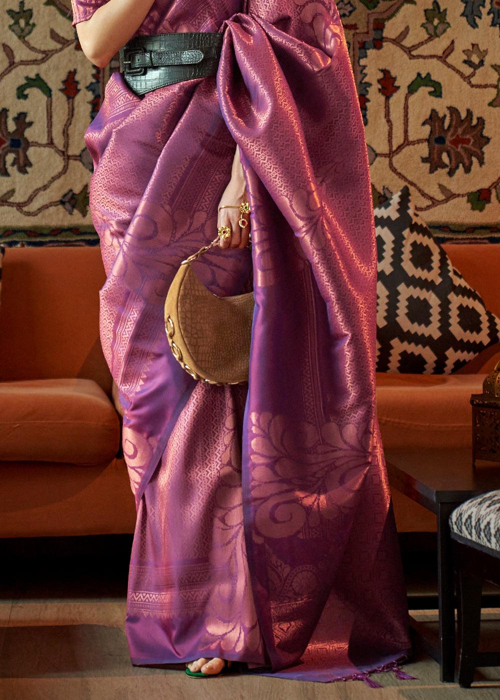 Orchid Purple Woven Banarasi Brocade Silk Saree