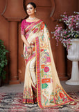 Winter White Woven Embroidered Silk Saree