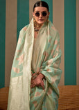 Pastel Green Woven Linen Banarasi Silk Saree