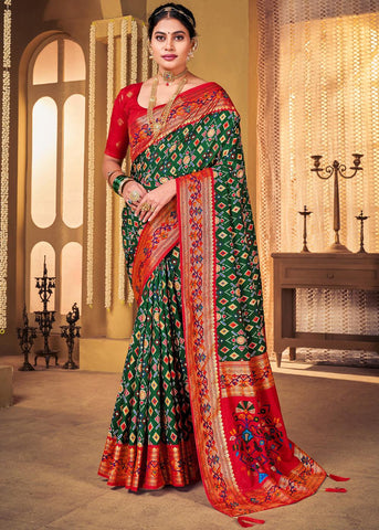 Classic Green Woven Patola Soft Silk Saree