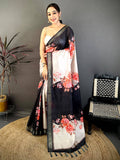 Black Soft Silk Floral Lehriya Print Saree