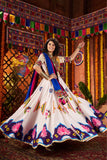 Designer White Navratri Lehenga Choli With Mirror And Hand Embroidery Work