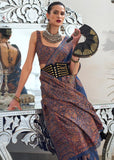 Denim Blue Woven Kashmiri Jamewar Modal Silk Saree