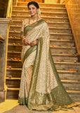 Beige Woven Banarasi Brocade Silk Saree With Overall Jaal