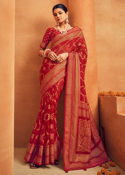Bridal Red Printed Georgette Silk Saree