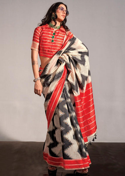 Black And White Woven Soft Silk Saree
