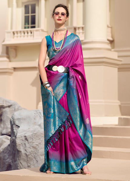 Fuchsia Purple Woven Banarasi Silk Saree