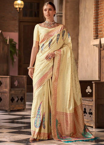 Vanilla Cream Woven Soft Silk Saree