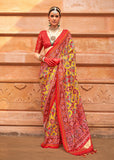 Yellow And Red Printed Patola Silk Saree