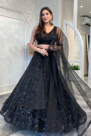Black Color beautiful Sequins work lehenga Choli For Woman - women's fashion mart