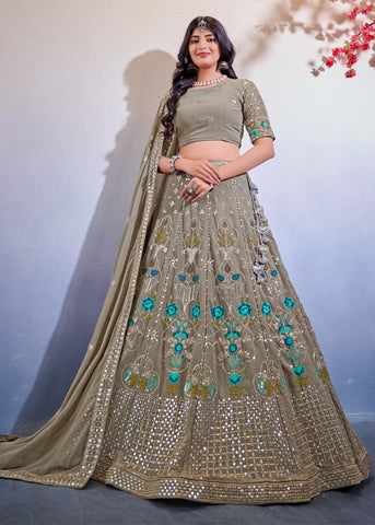 Saga Green Georgette Sequins Embroidered Lehenga