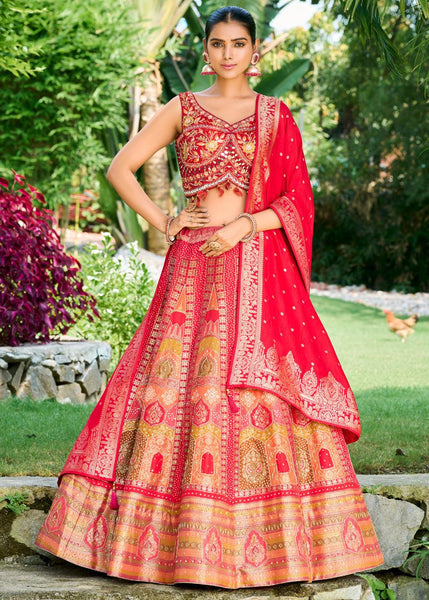 Bride Red Heavy Designer Lehenga Set With Embroidered Blouse