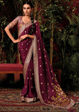 Wine Maroon Woven Banarasi Silk Saree With Brocade Blouse