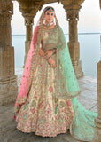 Cream And Pink Heavy Embroidered Designer Lehenga