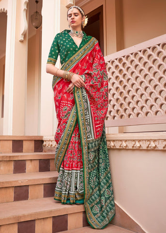 Bridal Red Printed Patola Silk Saree