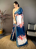 Blue Soft Silk Floral Lehriya Print Saree
