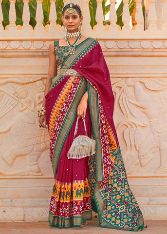 Wine Red Woven Patola Silk Saree