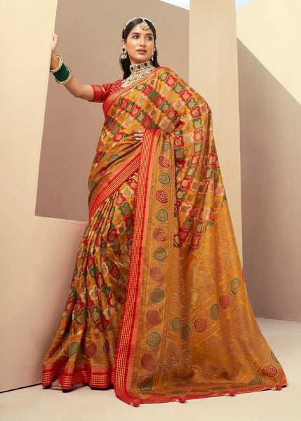 Autumn Red Printed Georgette Saree