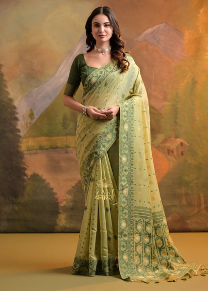 Herbal Green Woven Cotton Jamdani Saree