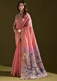 Coral Peach Woven Cotton Silk Saree