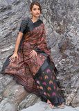Caviar Black Floral Cotton Saree