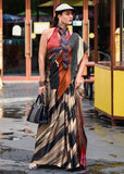 Beige And Black Satin Crepe Printed Silk Saree