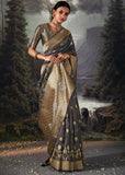 Classic Gold and Grey Woven Banarasi Organza Silk Saree