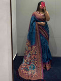 Blue Colour Design Linen Saree with Bandhej and kalamkari Digital Print