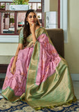 Blooming Pink Woven Banarasi Soft Silk Saree With Digital Print