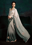 Chinois Green Designer Tissue Silk Saree With Printed Blouse