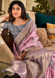 Sweet Pink Banarasi Soft Silk Saree With Digital Print