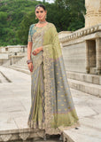 Olive Green Designer Embroidered Silk Saree