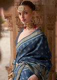 Teal Blue Woven Banarasi Soft Silk Saree