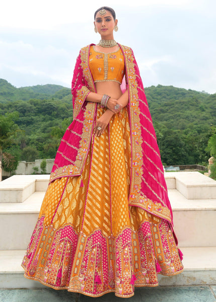 Cadmium Yellow Heavy Embroidered Designer Lehenga Set