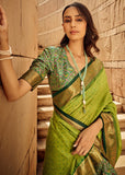Bright Lime Green Woven Banarasi Patola Silk Saree