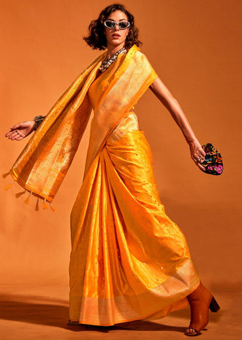 Blazing Yellow Dual Tone Banarasi Satin Silk Saree